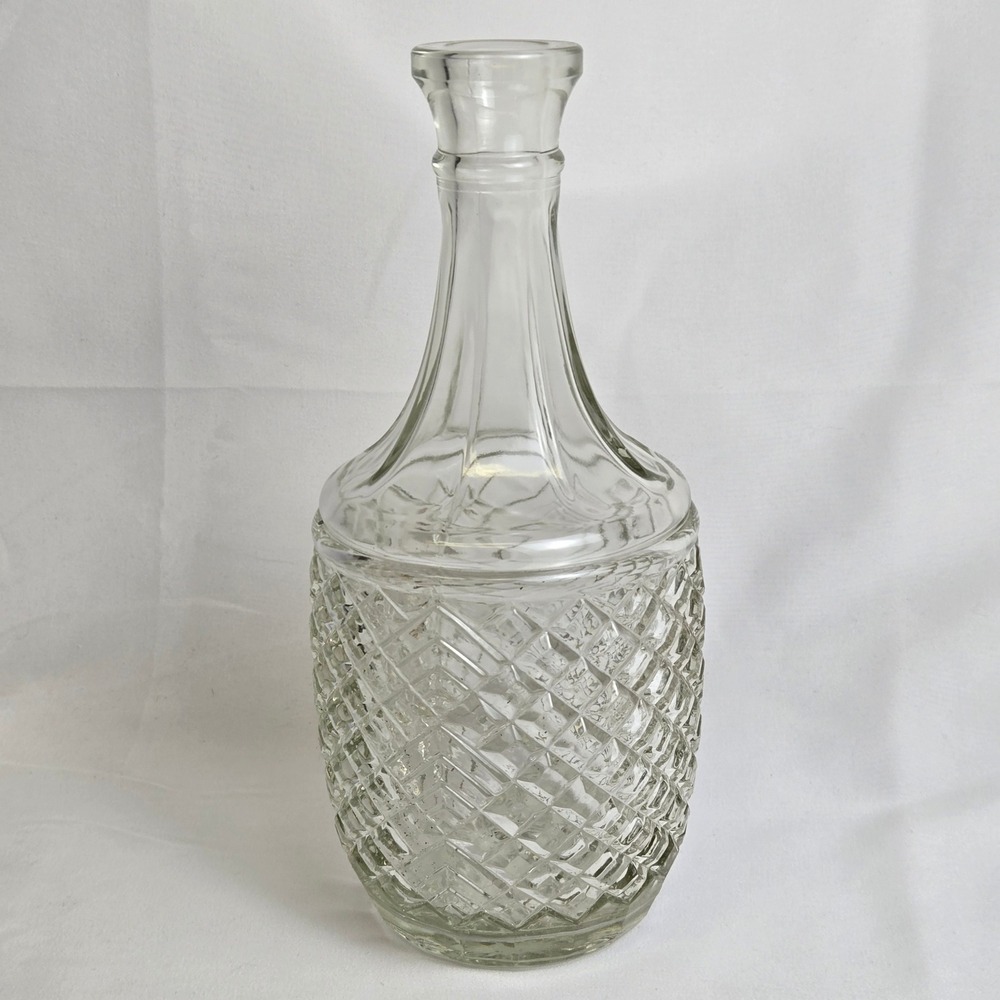 Glass Liquor Decanter, Decorative Silver Tone Hammered Metal Caddy 11" Vintage - Picture 5 of 16